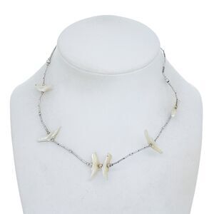 Estate Liquid Sterling Silver 925 Mother of Pearl Bird Fetish Necklace 15.5"